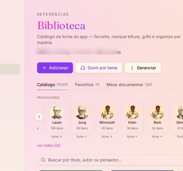 Tela real de Biblioteca no app SynaPsi