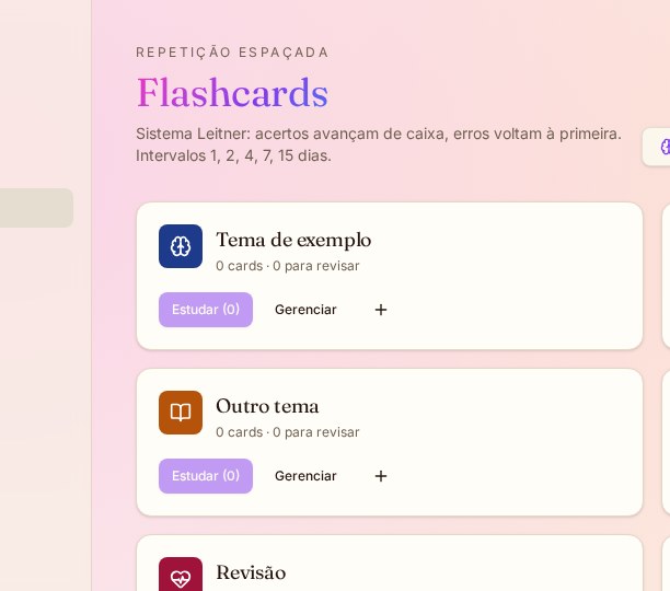 Tela real de Flashcards no app SynaPsi